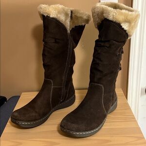 St. John's Bay Dark Brown Suede Faux Fur Lined Winter Boots